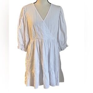 Carly Jean LA White 100% Cotton Babydoll Dress Surplice Front Tiered Lined Sz M